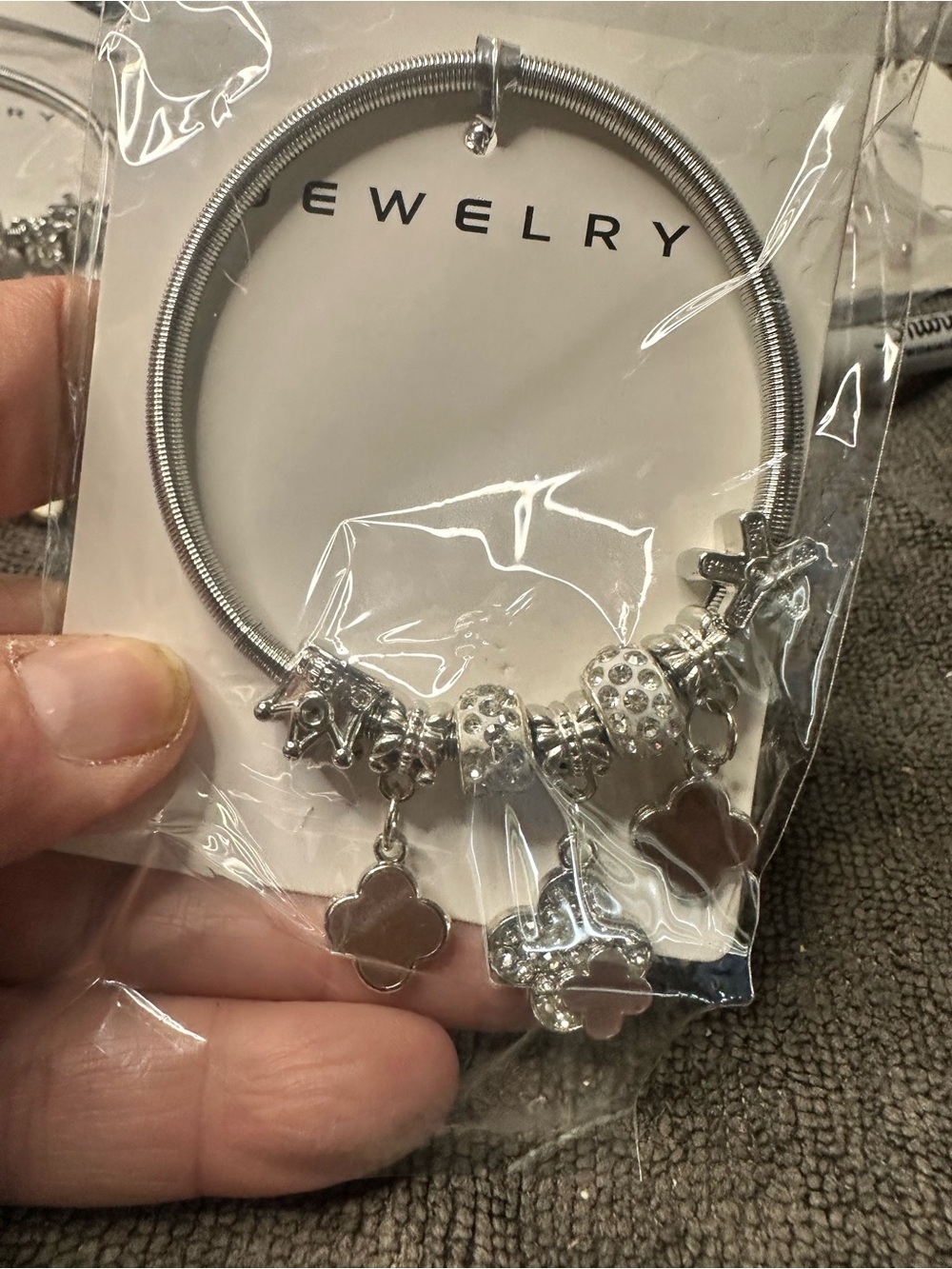 Silver Clover Charm Bracelet with Crystal Accents